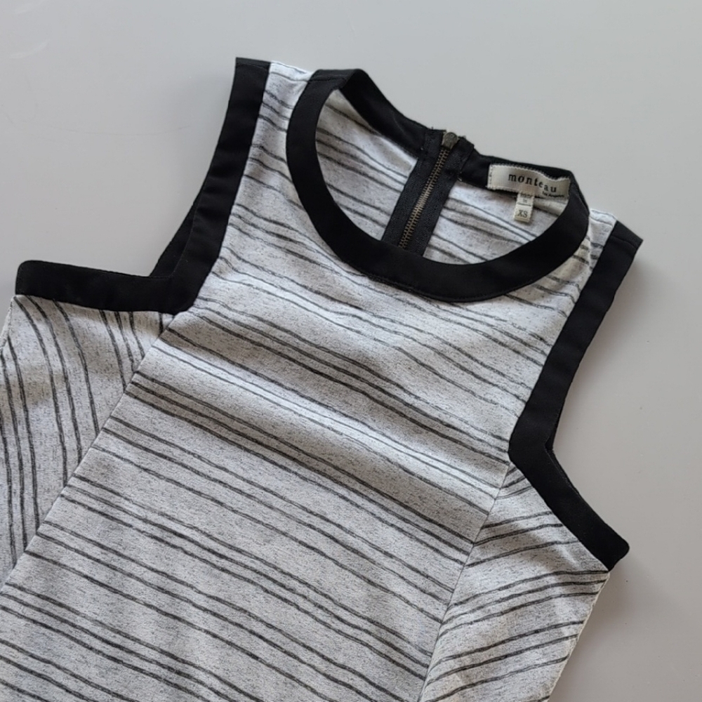 Monteau Black and White Striped Tank Top